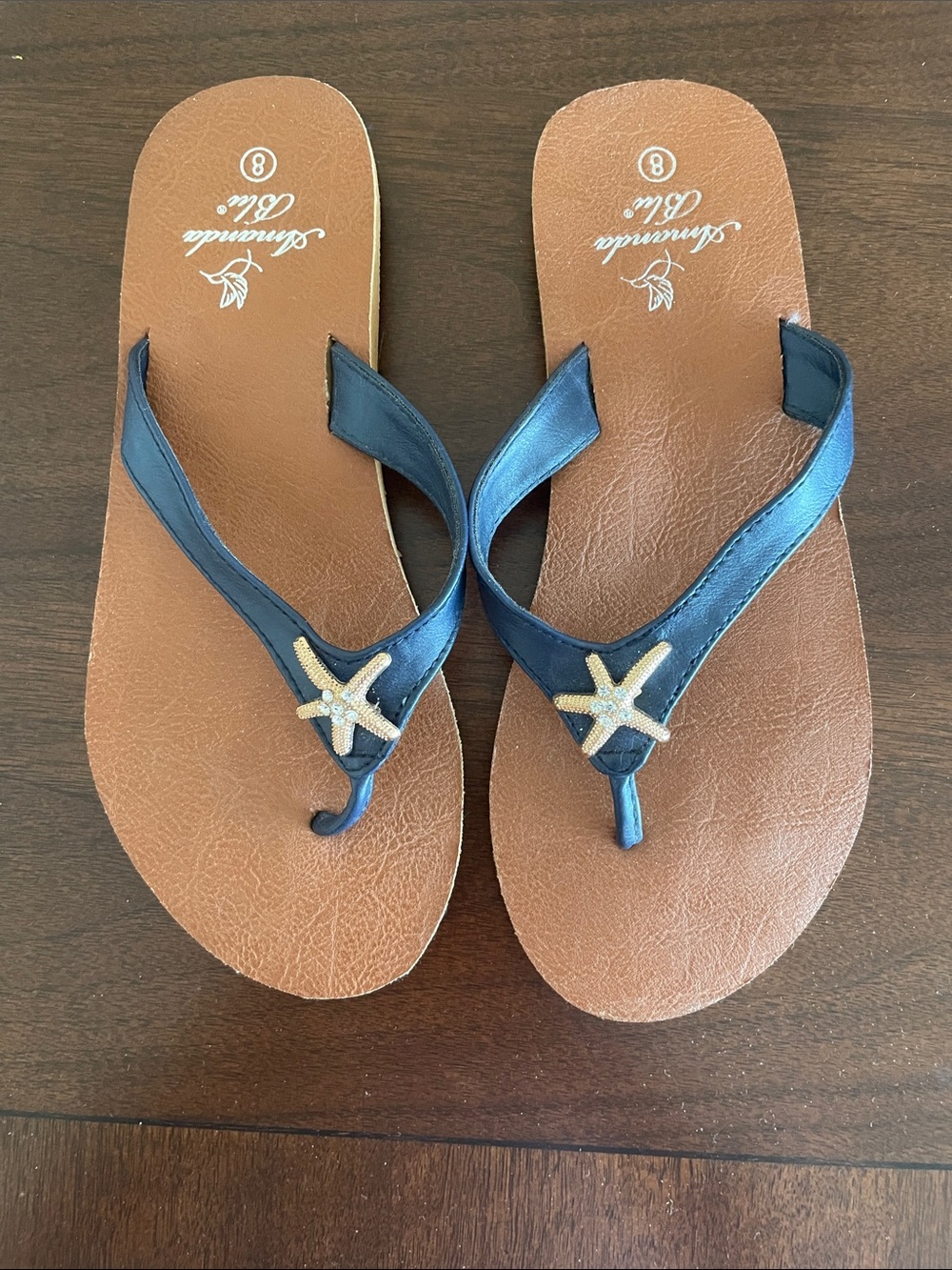 Adorable Navy Starfish Flip-Flops, Size 8